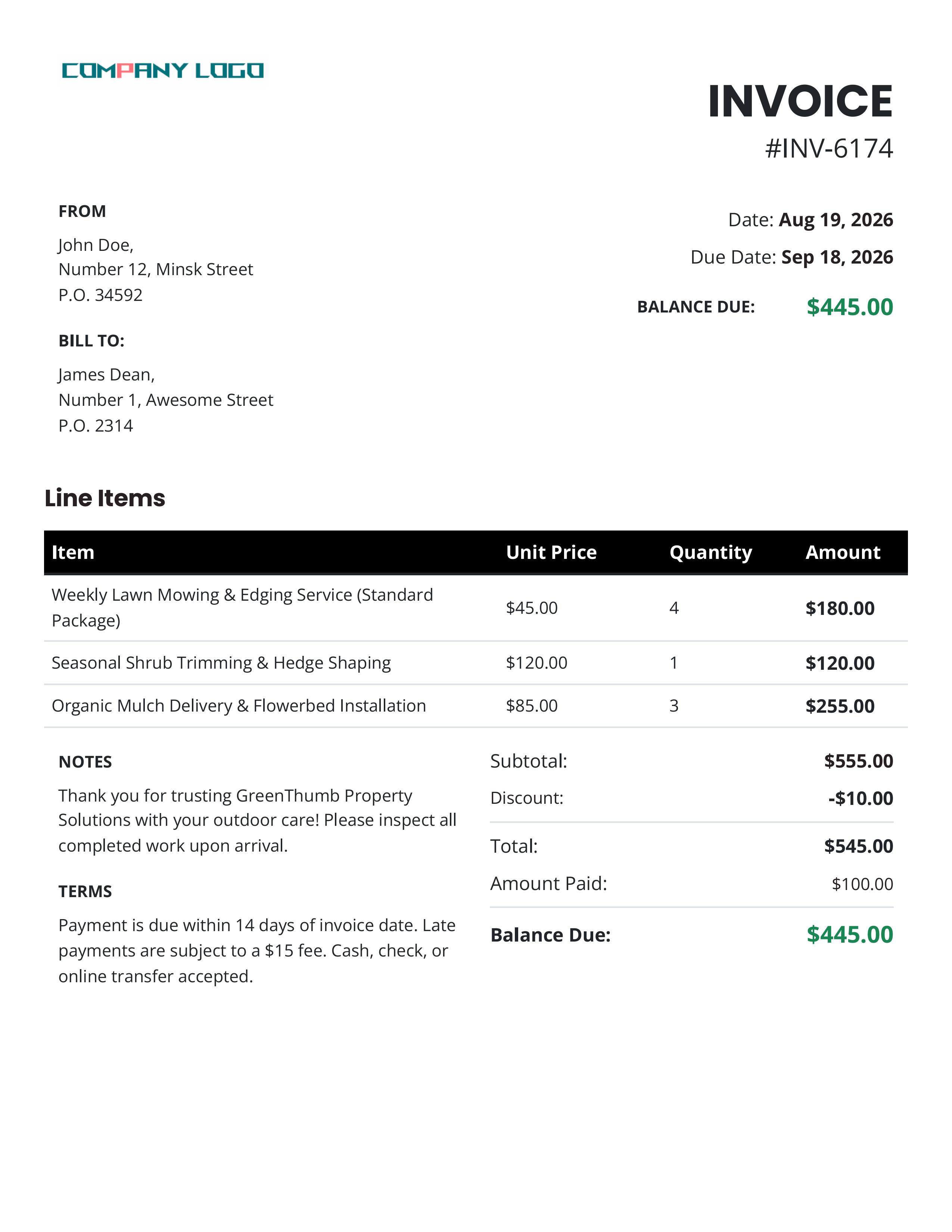 Bizeem Sample Invoice Layout